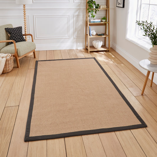 Portland Jute Rug - Beige w/ Charcoal Border