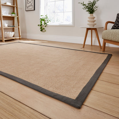 Portland Jute Rug - Beige w/ Charcoal Border