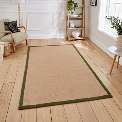 Portland Jute Rug - Beige w/ Green Border