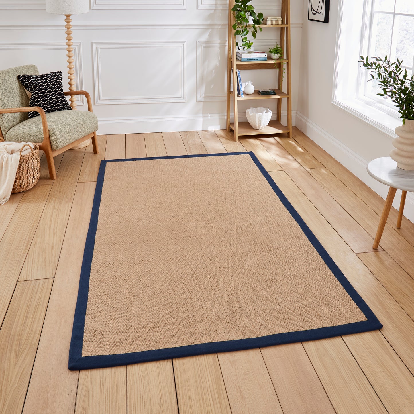 Portland Jute Rug - Beige w/ Navy Border