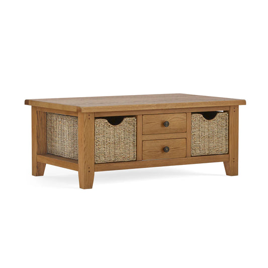 Burford Large Coffee Table w/ Baskets - Oak