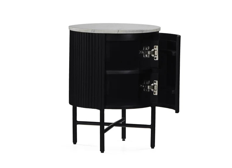 Lucas Cupboard Side Table - Black w/ Marble Top