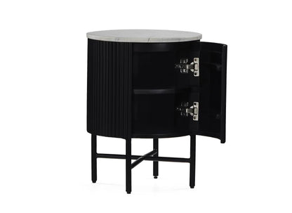 Lucas Cupboard Side Table - Black w/ Marble Top