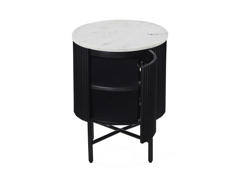 Lucas Cupboard Side Table - Black w/ Marble Top