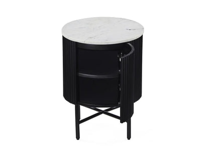 Lucas Cupboard Side Table - Black w/ Marble Top