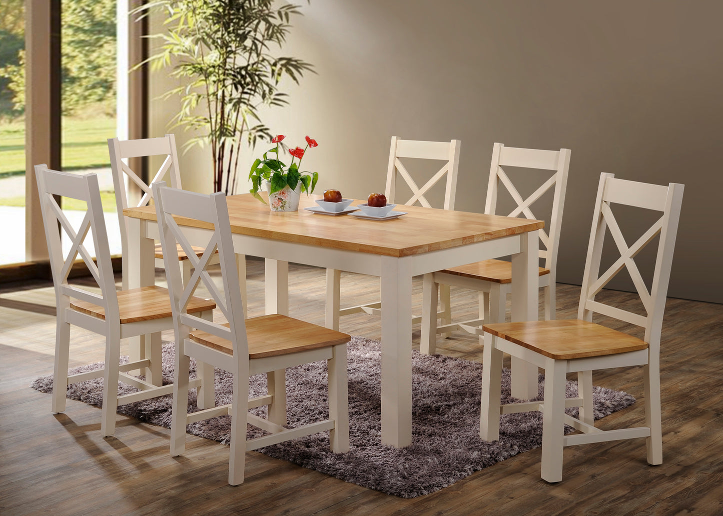 Rochester 6' Dining Set - Cream & Oak
