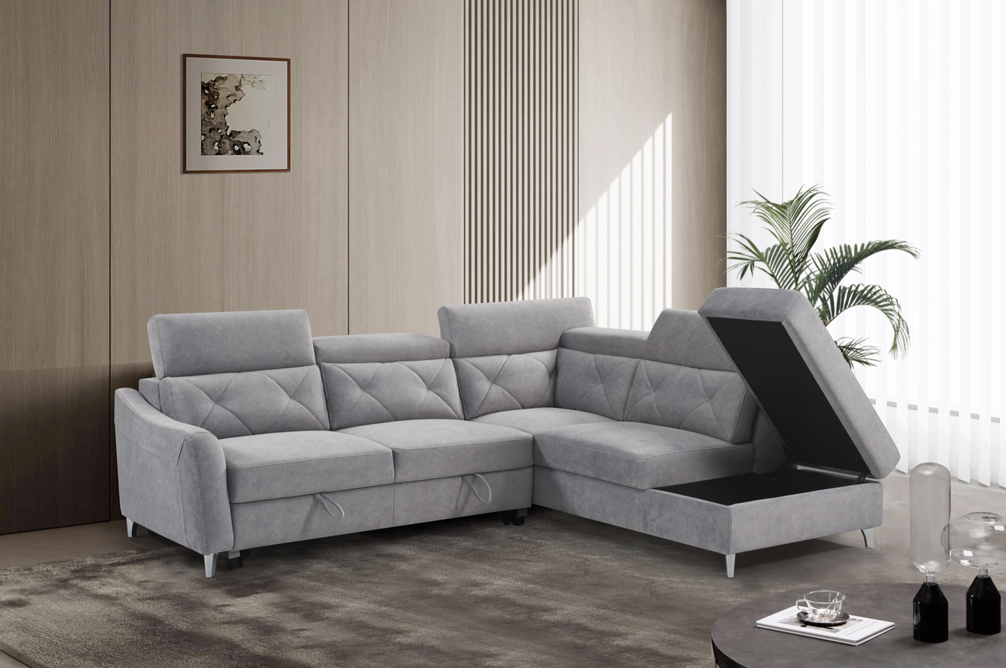 Emma Corner Sofa Bed w/ Storage RHF - Grey