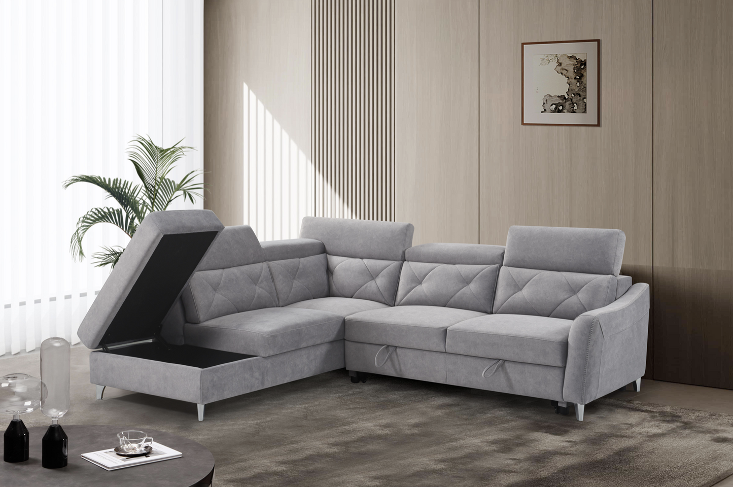 Emma Corner Sofa Bed w/ Storage LHF - Grey