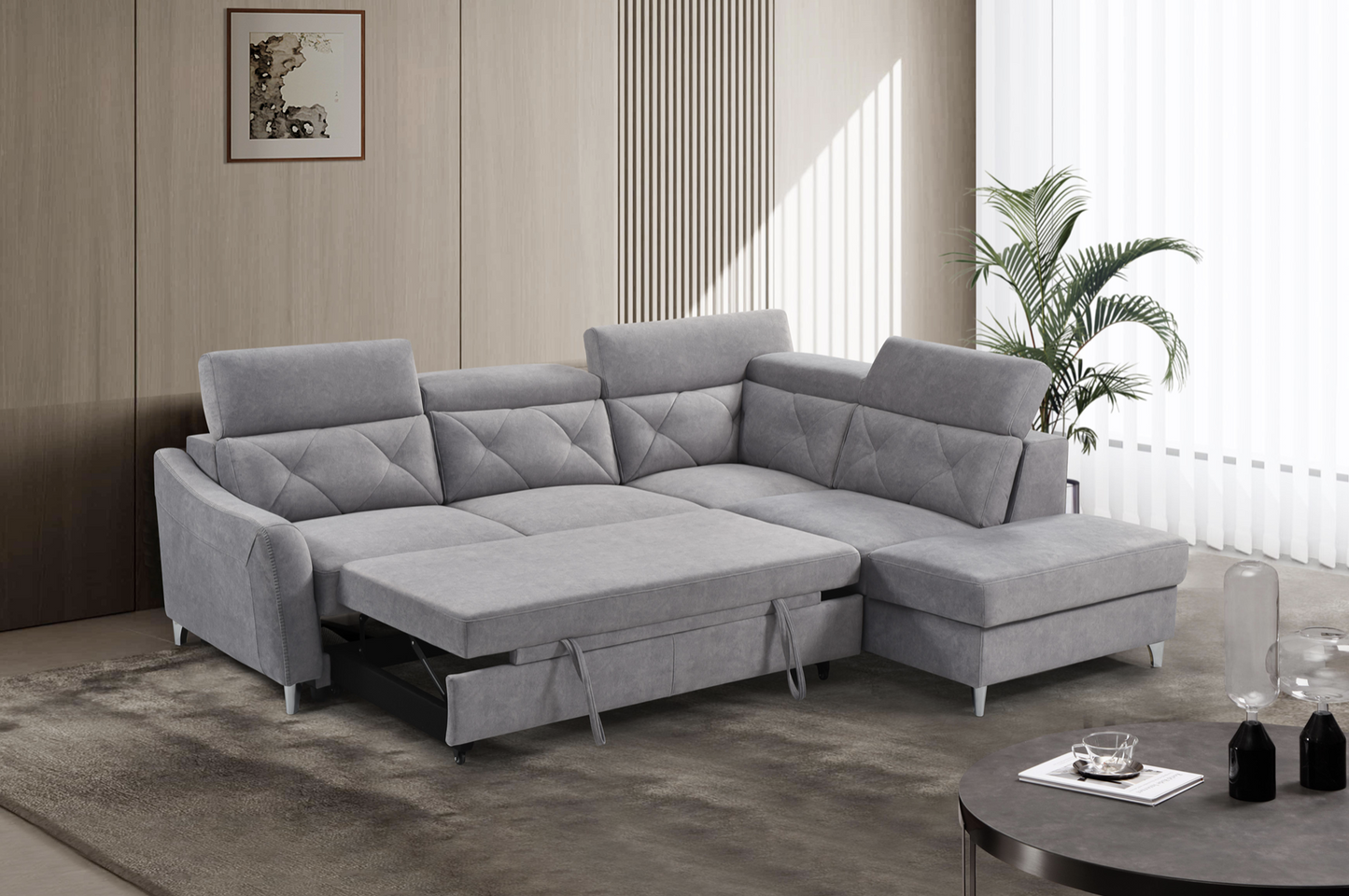 Emma Corner Sofa Bed w/ Storage RHF - Grey