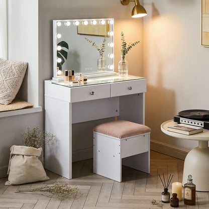 Aisling Vanity Desk, Mirror & Stool with Storage