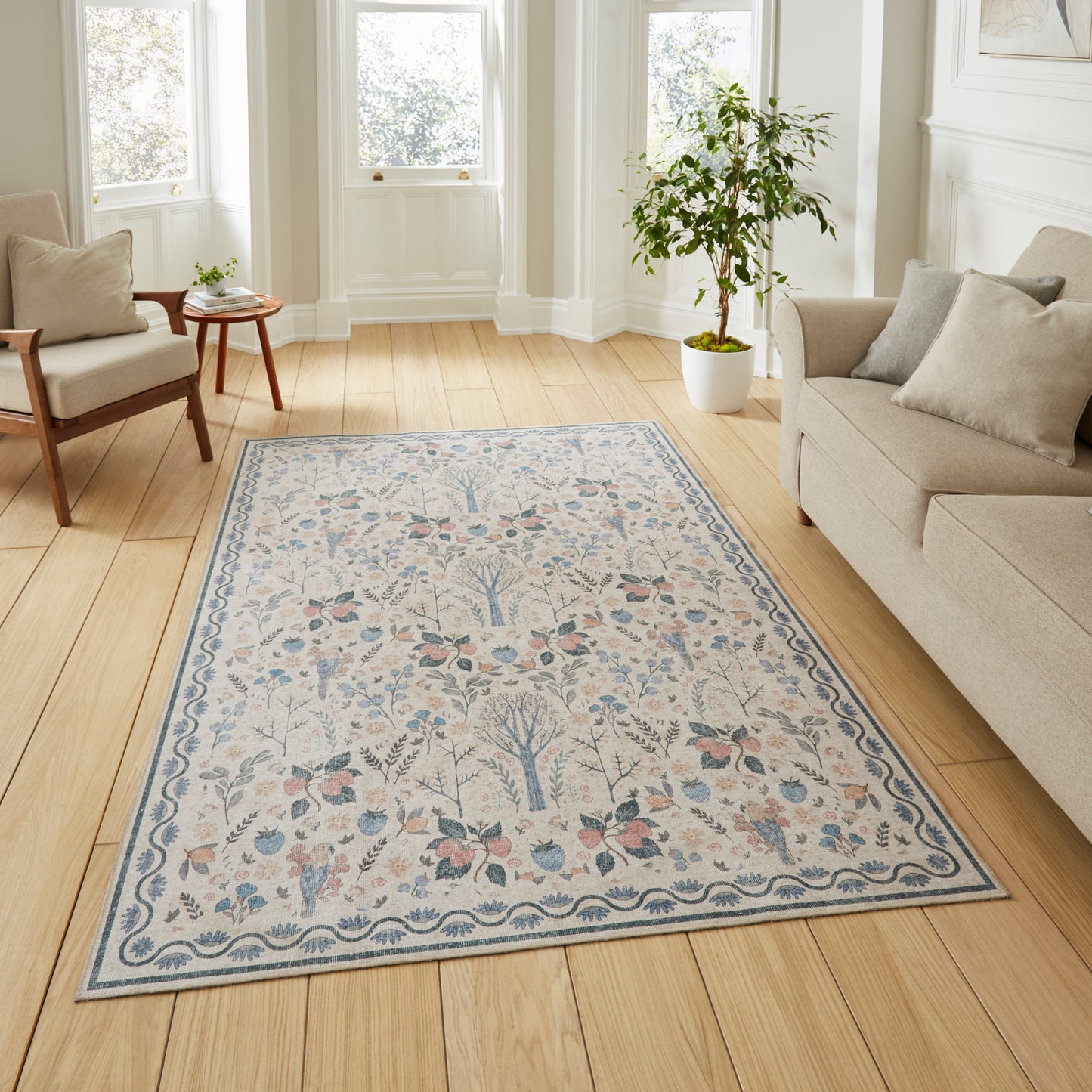 Versailles H1373 Washable Rug - Beige/Blue