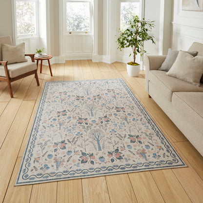 Versailles H1373 Washable Rug - Beige/Blue