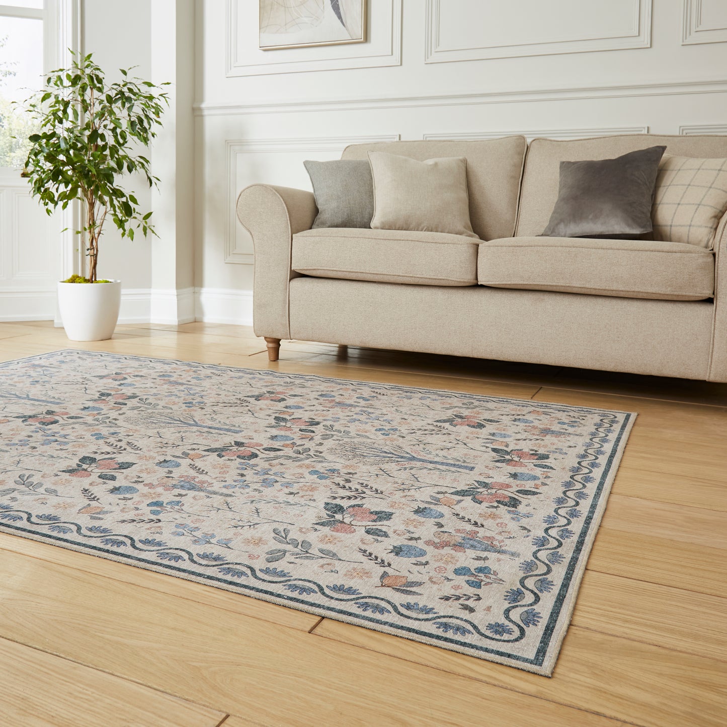 Versailles H1373 Washable Rug - Beige/Blue