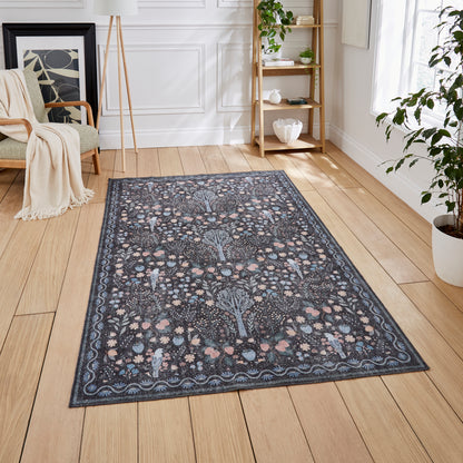 Versailles H1373 Washable Rug - Black/Blue