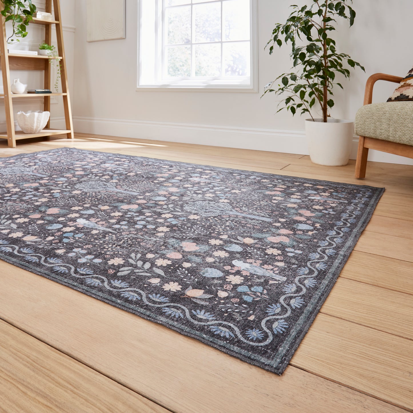 Versailles H1373 Washable Rug - Black/Blue