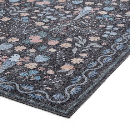 Versailles H1373 Washable Rug - Black/Blue