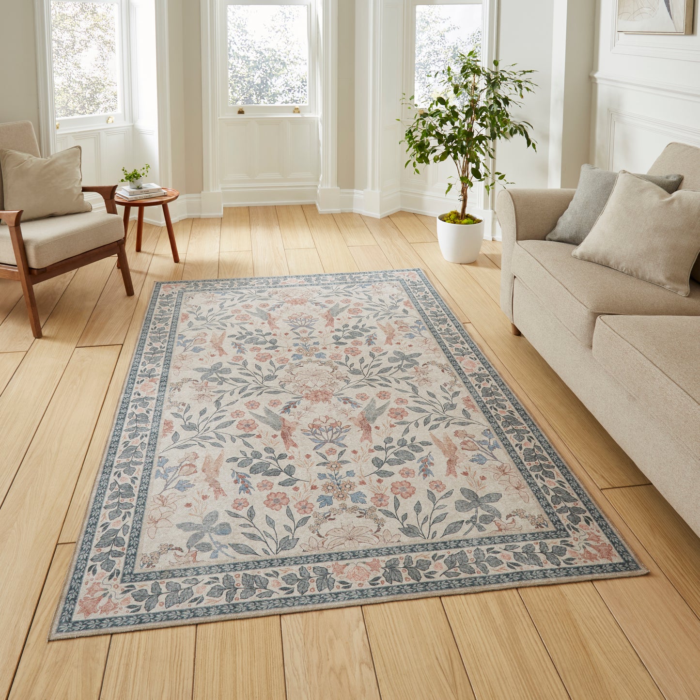 Versailles H1423 Washable Rug - Beige/Blue