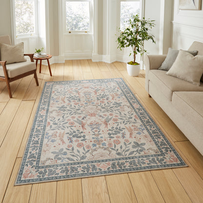 Versailles H1423 Washable Rug - Beige/Blue