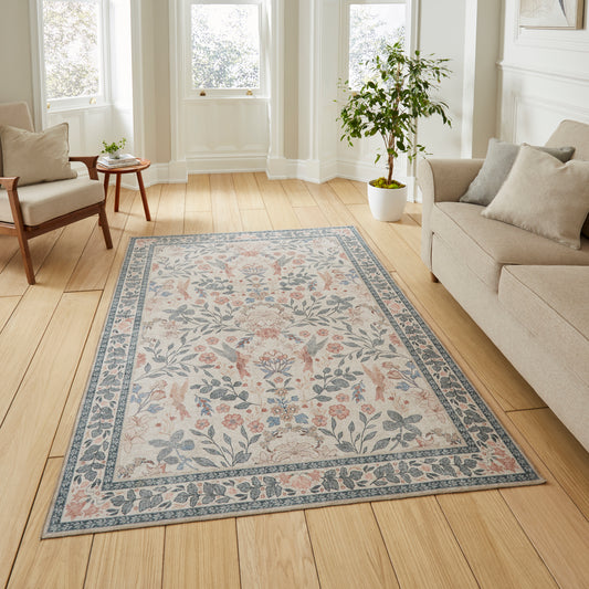Versailles H1423 Washable Rug - Beige/Blue