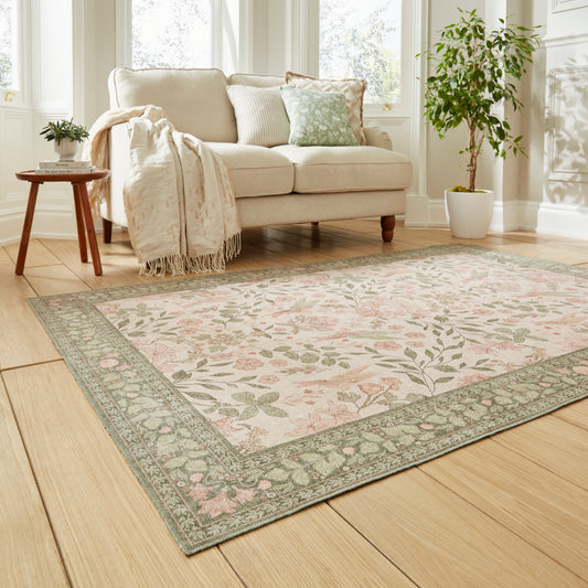 Versailles H1423 Washable Rug - Beige/Green