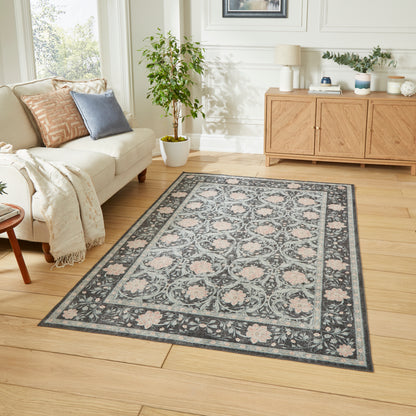 Versailles H1424 Washable Rug - Dark Blue