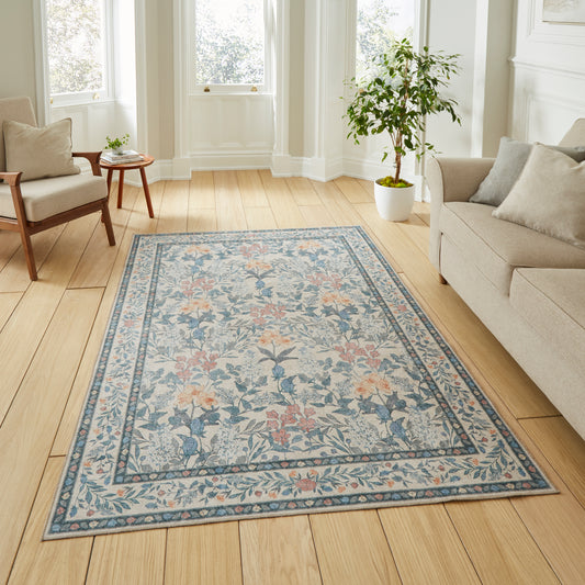 Versailles H1425 Washable Rug - Beige/Blue