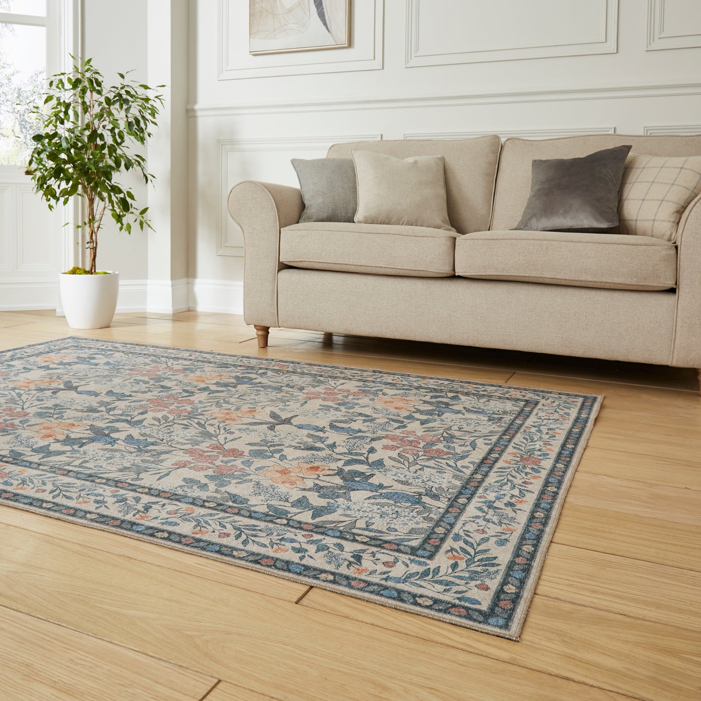 Versailles H1425 Washable Rug - Beige/Blue