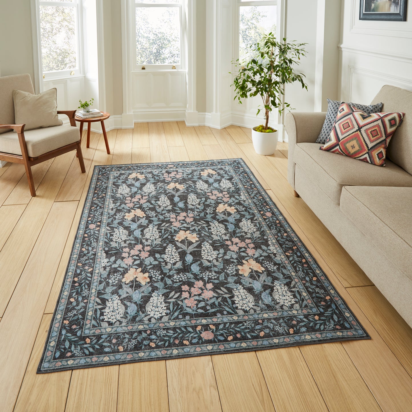 Versailles H1425 Washable Rug - Dark Blue