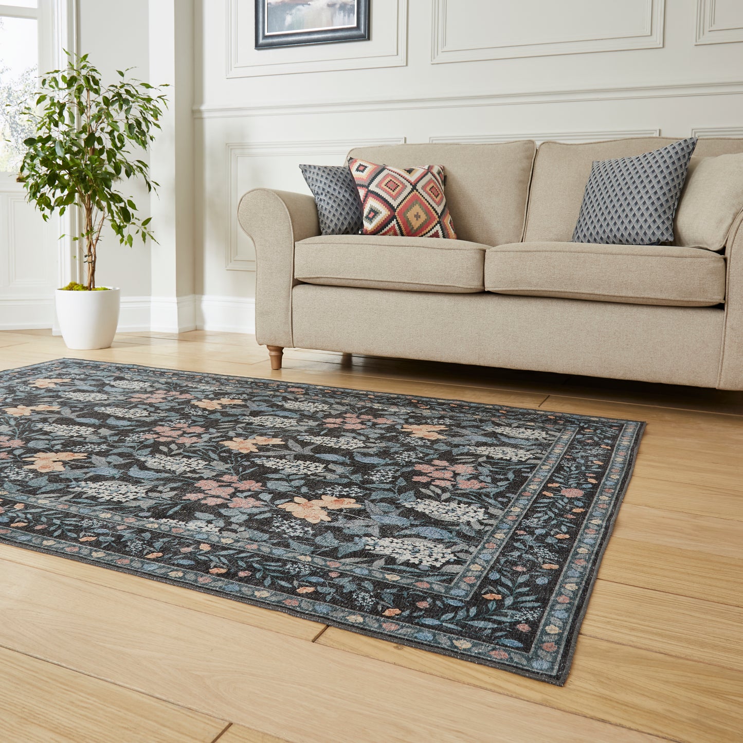 Versailles H1425 Washable Rug - Dark Blue