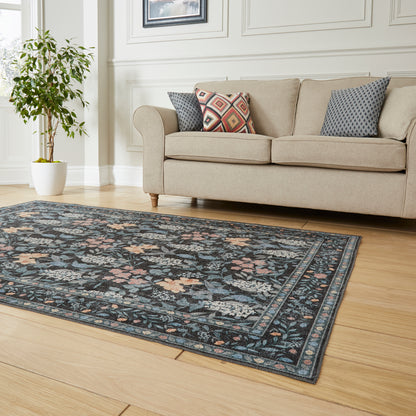 Versailles H1425 Washable Rug - Dark Blue