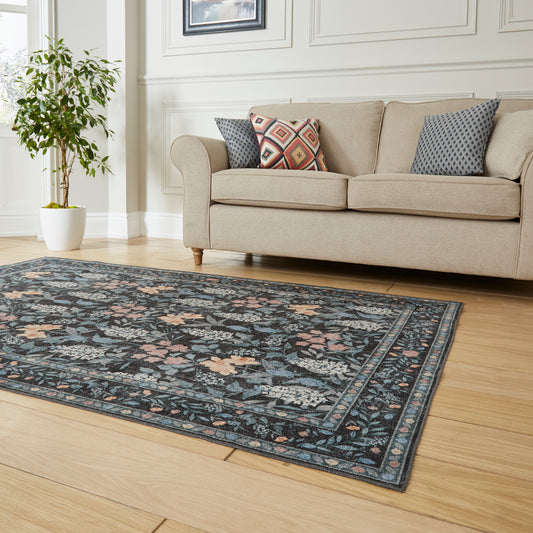 Versailles H1425 Washable Rug - Dark Blue
