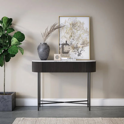 Lucas Console Table - Black w/Marble Top