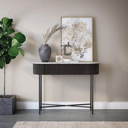 Lucas Console Table - Black w/Marble Top