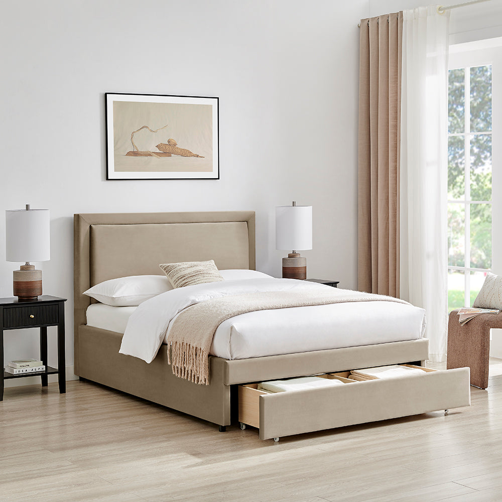 Ursa Storage Bed (LB78) - Taupe Velvet - Multiple Sizes