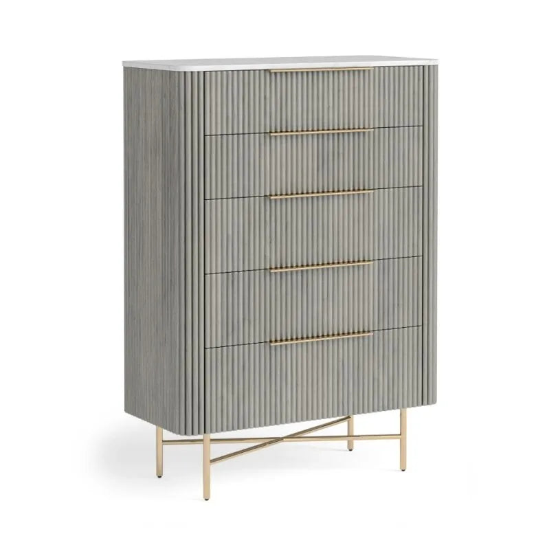 Isabella 5 Drawer Chest - Grey w/ Marble Top