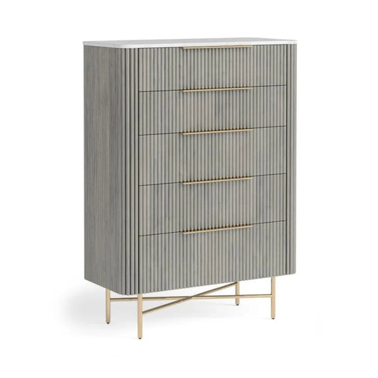 Isabella 5 Drawer Chest - Grey w/ Marble Top