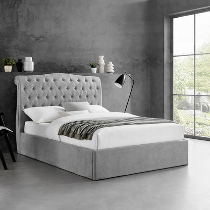 Rosa Storage Bed Frame (LB61) - Light Grey Fabric - Multiple Sizes