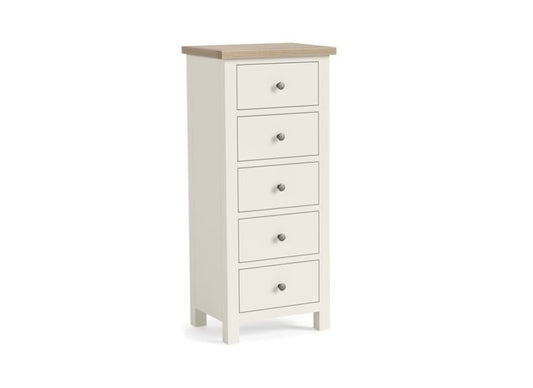 Modern Country 5 Drawer Tallboy Chest - Coconut White
