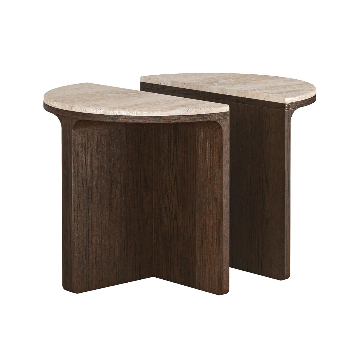 California Half Moon Nest of Tables - Dark Oak w/ Travertine Top