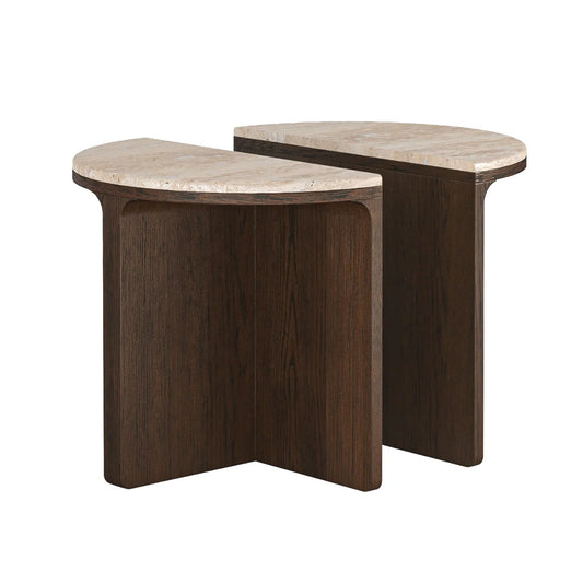 California Half Moon Nest of Tables - Dark Oak w/ Travertine Top
