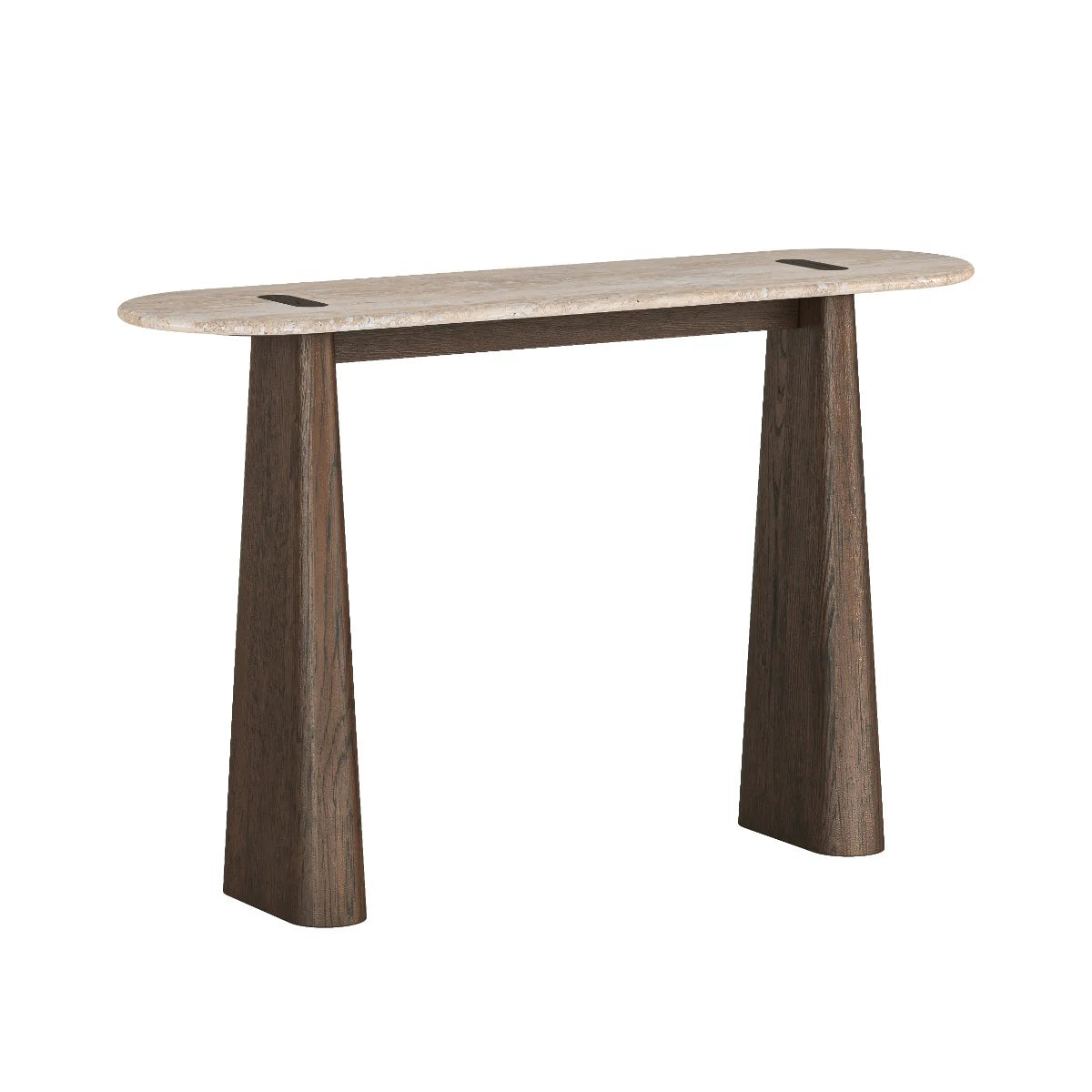California Console Table - Dark Oak w/ Travertine Top