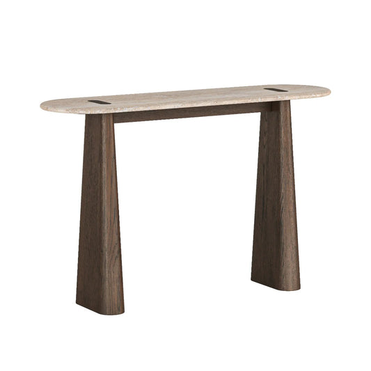 California Console Table - Dark Oak w/ Travertine Top