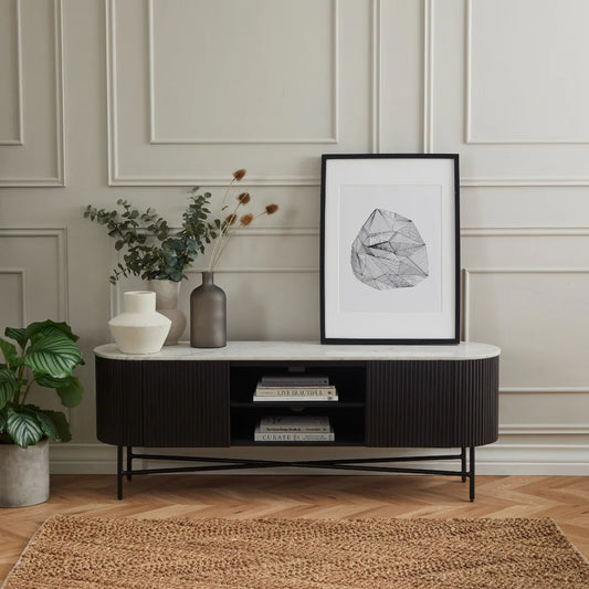 Lucas Media Stand - Black w/ Marble Top - Multiple Sizes