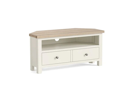 Modern Country Corner TV Unit - Coconut White