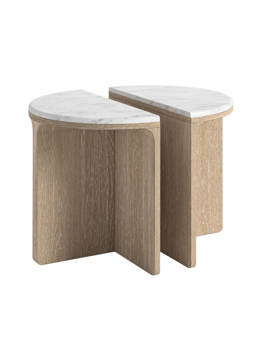 Portobello Half Moon Nest of Tables - Natural Oak w/ Travertine Top