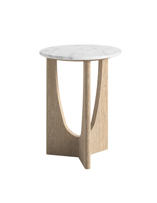 Portobello Round Side Table - Natural Oak w/ Travertine Top
